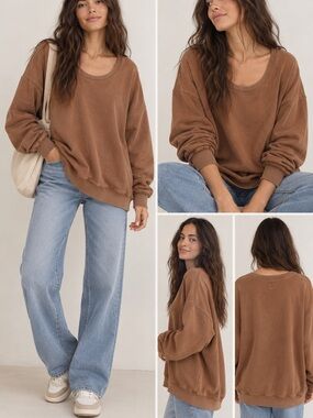 Aerie Oversized Crewneck Sweatshirt – Brown – Size L 🤎